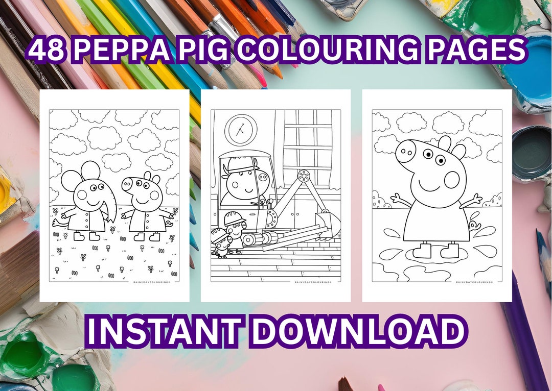 Printable Peppa Pig Colouring Pages Pack, Digital Kids Cartoon Drawing ...