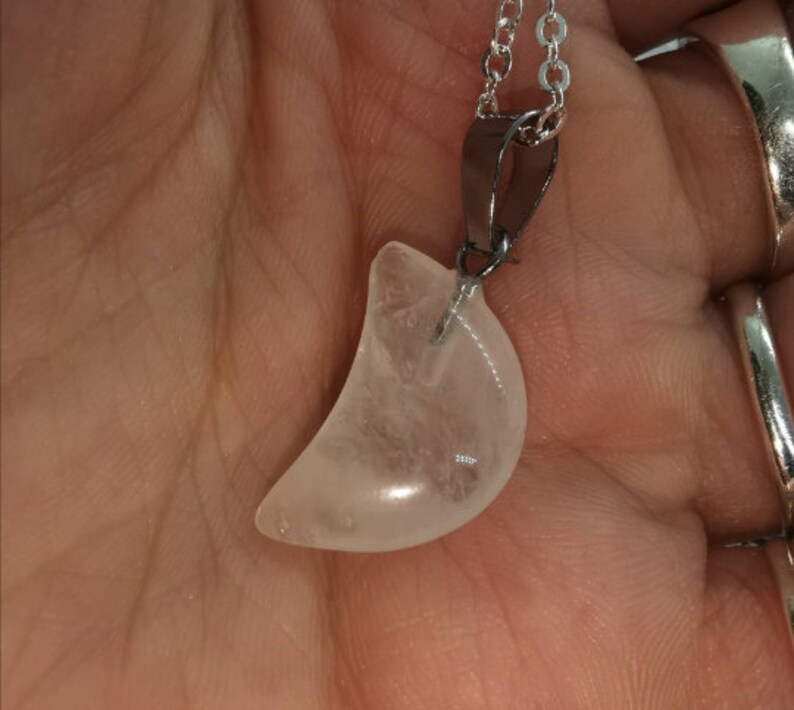 Clear Quartz Crescent Moon Healing Crystal Necklace