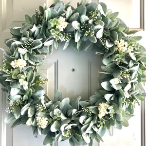 Spring Berry Wreath, Farmhouse Wreath, Lambs Ear Wreath, Front Door Wreath