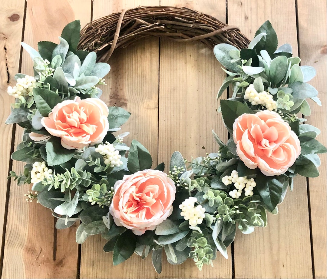 Spring Wreath Lambs Ear Peony Wreath Floral Wreath Front - Etsy