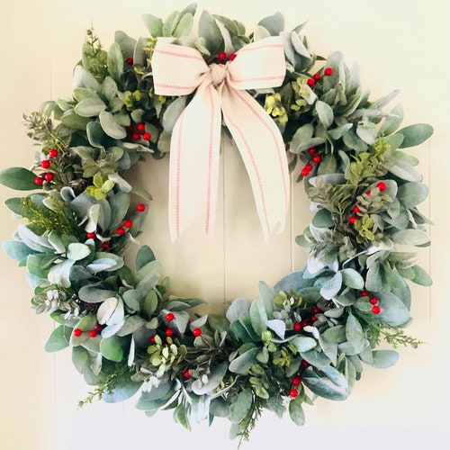 Christmas Lambs Ear Wreath Farmhouse Christmas Wreath Etsy