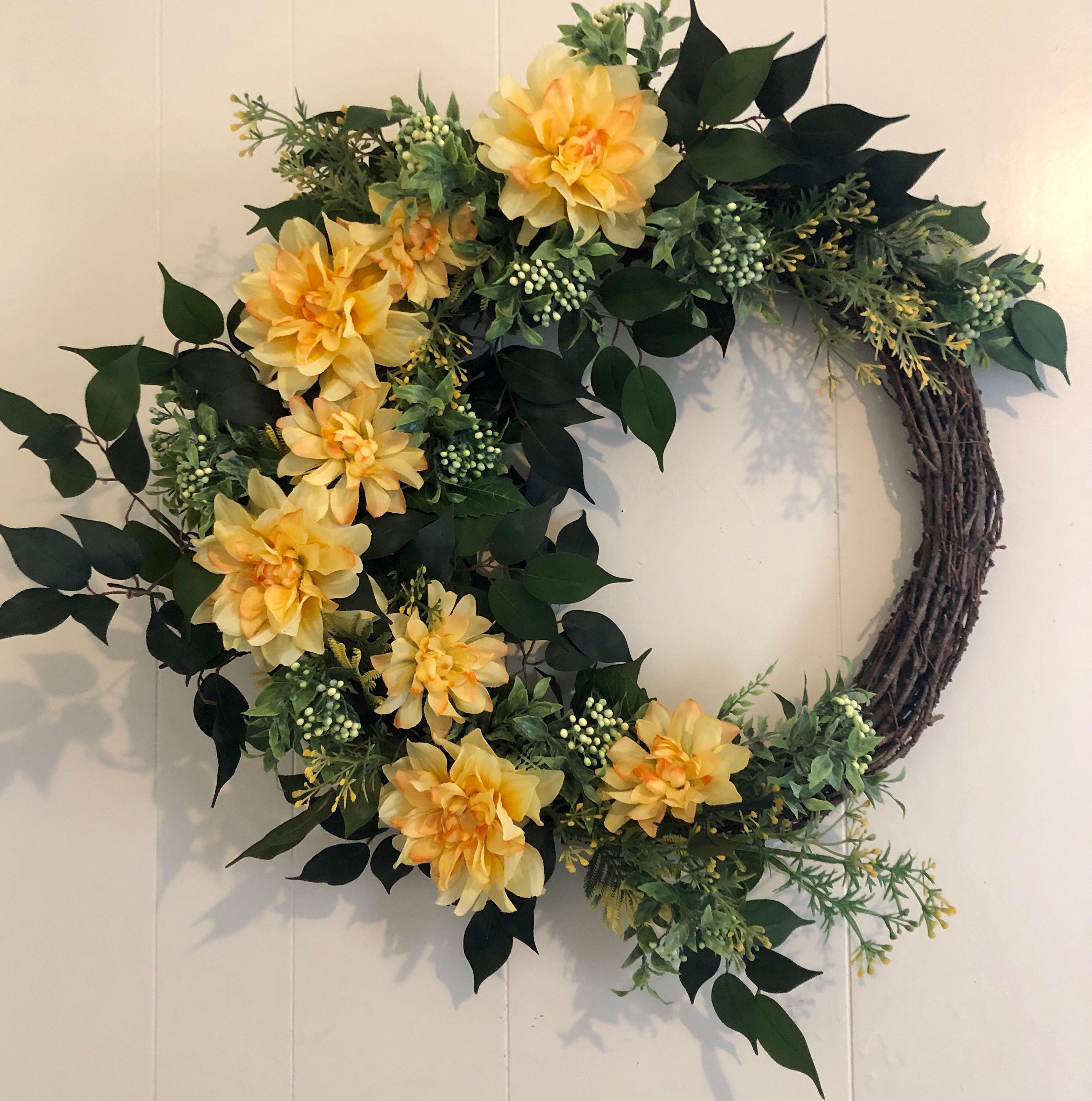Summer Wreath Front Door Wreath Flower Wreath Yellow Flower Etsy