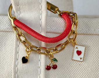 Coquette Carabiner Paracord Bag Charm/ Carabiner Bag Charm/ Gold Carabiner/ Paracord Charms/ Paracord Accents/Bag Accessories/ Gifts for her