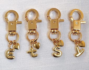 Personalized Initial Keychain/ Gold Letter Keychain/ Bubble Letters/ Bag Charm/ Cute Keychain/ Cute Car Accessories/Car Charms/Gifts for her