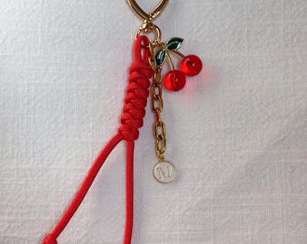 Personalized Coquette Cherry Keychain/ Paracord Keychain/ Cherry Bag Charm/Coquette Car Accessories/Cherry Coquette Charm/Cherry Purse Charm