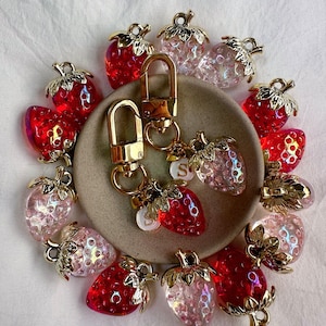 Red - Quirklets Handpainted Clay Strawberry Bag Charm / Keychain 46