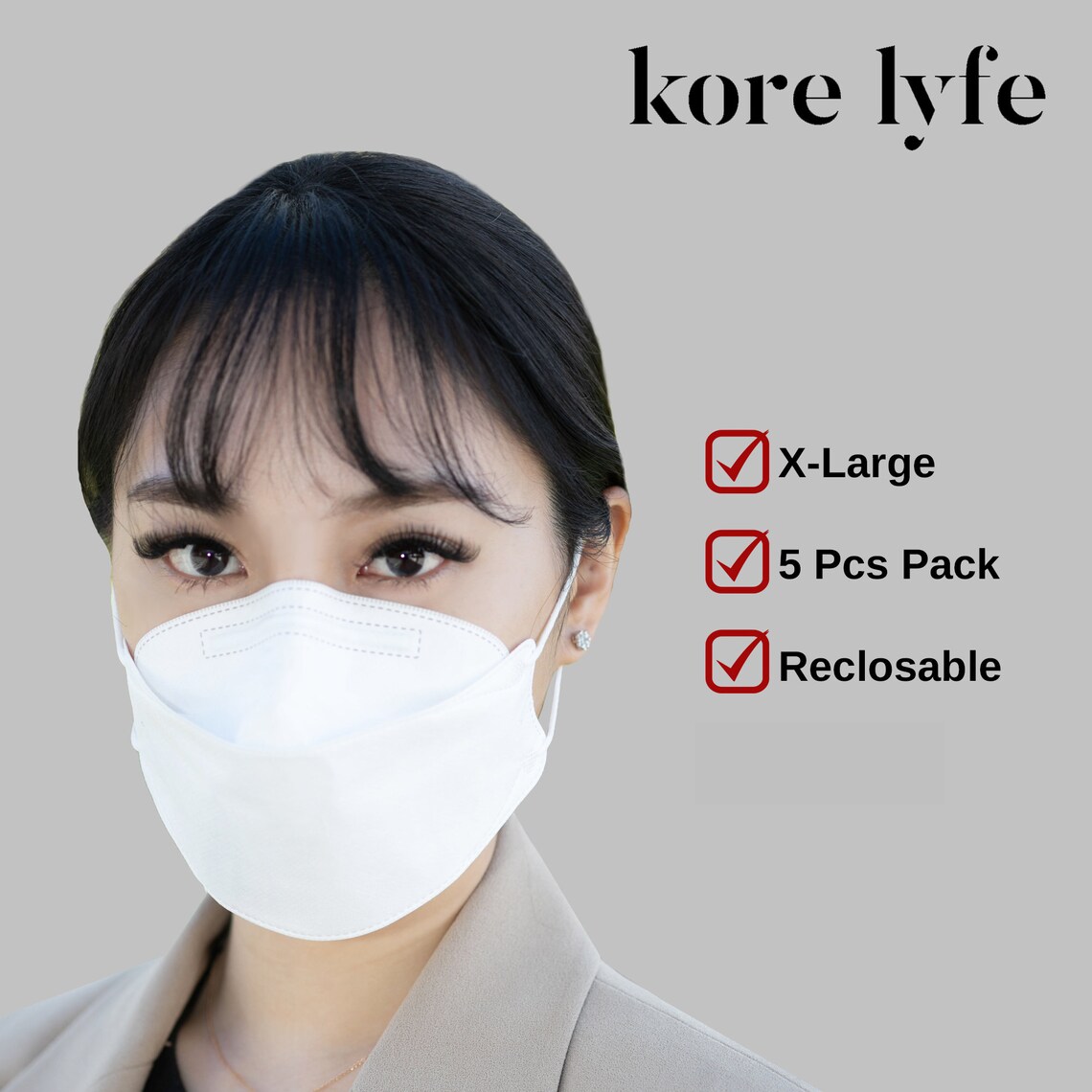 25 Larger KF94 Face Mask Xlarge White in 5 PCS Etsy