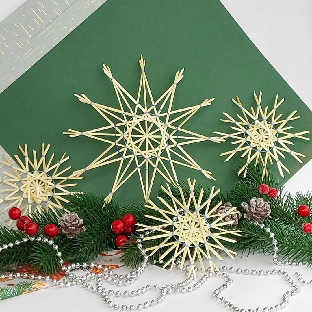 Straw Stars Set of 4 Handmade Straw Decoration Beautiful Snowflakes
