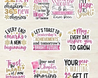 Set Of 10 Die Cut New Year's Inspirational Stickers, Planner Journal Laptop Bottle Kindle Sticker