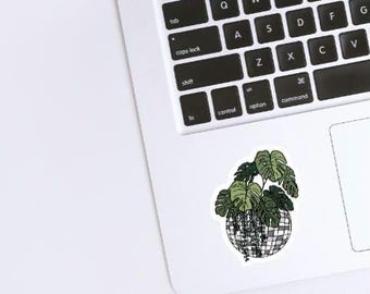 Monstera Disco Ball Sticker, Cute Monstera Plant Disco Ball Gift, Plant Mom Plant Lover Planner Journal Laptop Water Bottle Kindle Sticker