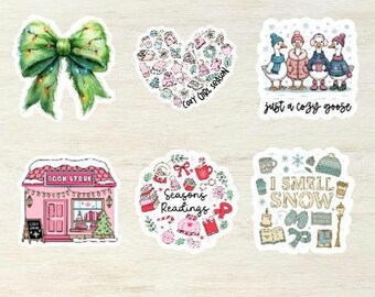 Set Of 6 Snow Sticker, Winter Snow Lovers Cozy Girl Season Book Lovers Christmas Bow Sticker, Planner Journal Laptop Bottle Kindle Sticker