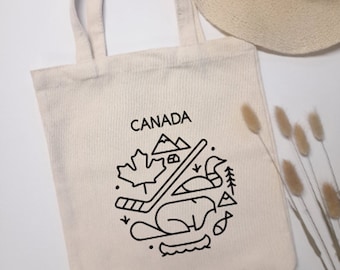Canada Icons Tote Bag, Canada DayTote Bag, Gift for Him, Gift for Her