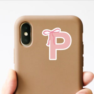 Pink Coquette Monogram Bow Letter Sticker Pink Letter Bow Laptop Water Bottle Sticker, Aesthetic Bow Initial Girlie Girl Bow Sticker