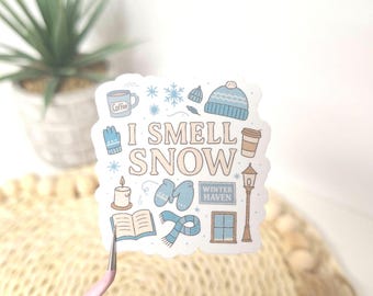 I Smell Snow Sticker, Winter Snow Lovers Sticker, Winter Cozy Season Book Lovers Sticker, Planner Journal Laptop Water Bottle Kindle Sticker