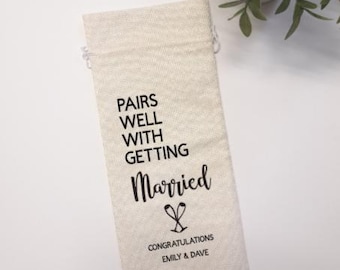 Pairs Well With Getting Married Wine Bag, Wedding Engagement Bottle Gift Bag, Engagement gift, Personalized Engagement Wedding Gift Bag