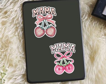 Strawberry Cherry Mama Sticker, Disco Strawberry Cherry Ball Sticker, Gift for Her, Kindle Laptop Phone Case Water Bottle Planner Sticker