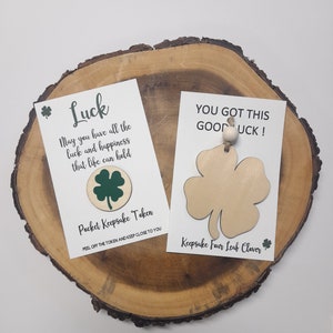 Pocket Keepsake Clover Wooden Token, Four Leaf Clover Car Charm, Good Luck Clover Gift, Personalized Wooden Good Luck Keepsake Car Accessory