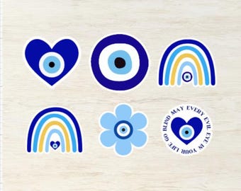 Set Of 6 Evil Eye Die Cut Sticker, Good Luck Sticker, Evil Eye Laptop Kindle Sticker, Water Bottle Sticker, Protection Symbol Sticker