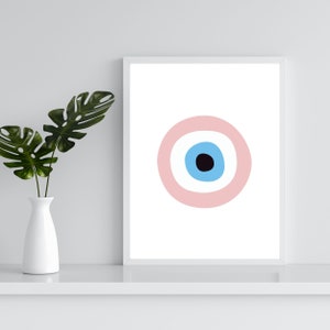 Evil Eye Printable Wall Art, Evil Eye Wall Art, Boho Wall Art, Evil Eye Pink Wall Art Prints, Turkish Evil Eye Art, Nursery Decor