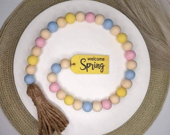 Spring garland | Spring home decor | Welcome Spring Garland | Home Decor | Tiered Tray | Farmhouse Decor | Easter garland | Easter decor