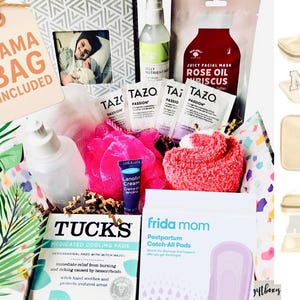 Postpartum Care Package, Pregnancy gift box, Labor and delivery bag, Mama bag, Hospital bag, Mom Patch Makeup Pouch, Overnight bag, New Mom