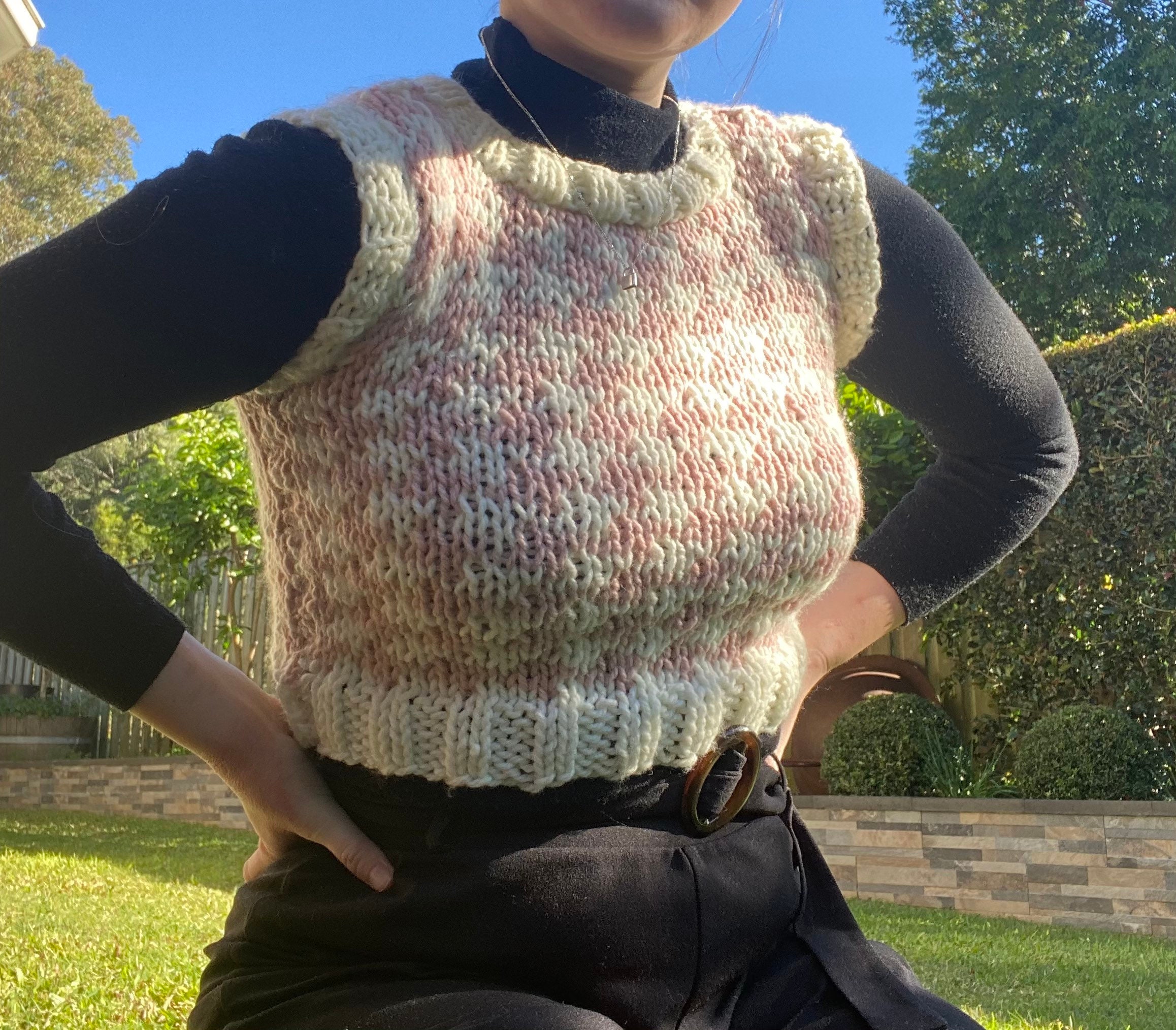 OOAK Knitted Houndstooth Sweater Vest Handmade Cottagecore Etsy