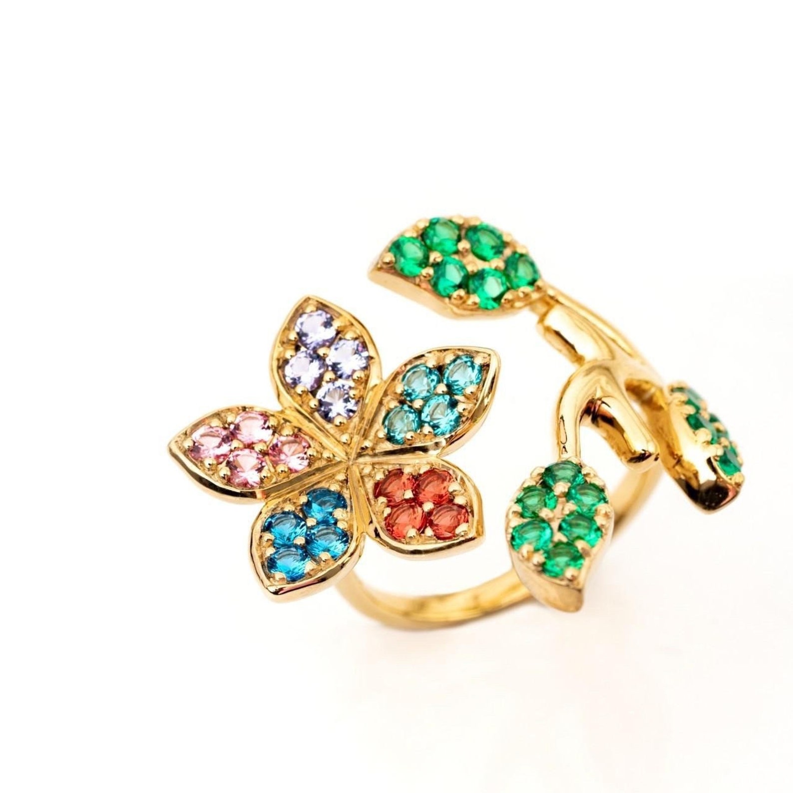 Flower Ring with gemstone | Etsy