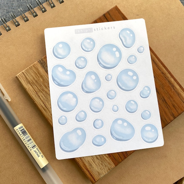 Water Droplet Sticker Sheets | Paper stickers for bujo, planner, journal spreads