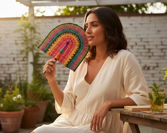 Abanico de paja hecho a mano, decoración bohemia africana, moda cultural.