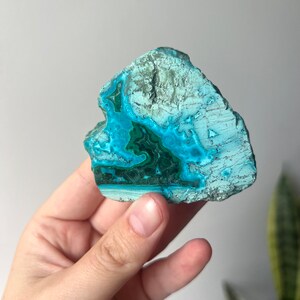 May include: A turquoise and green gemstone with a swirling pattern. The stone is smooth and polished, and it has a natural, organic shape.