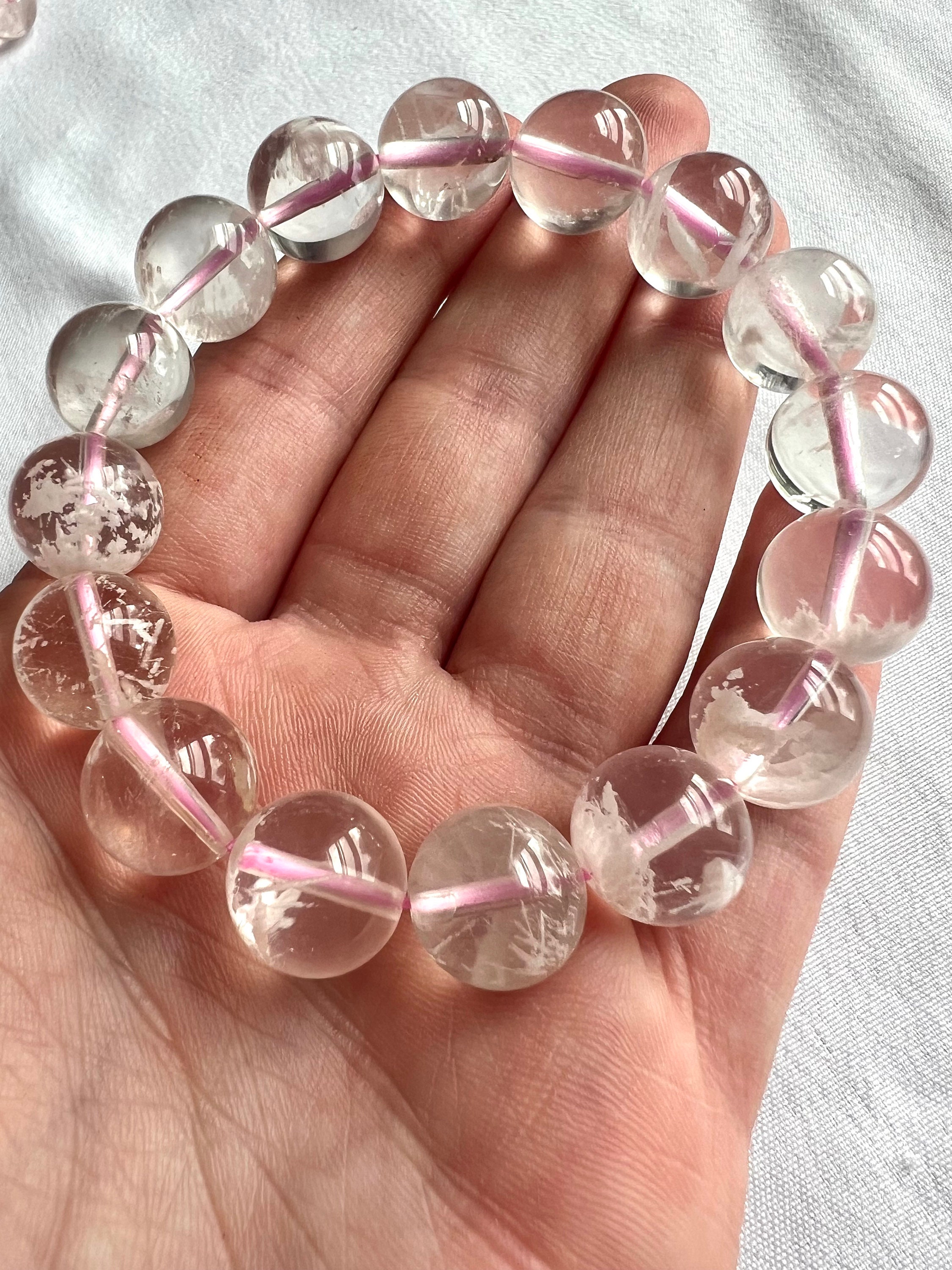 White Snow Garden Rose Quartz Bracelets AAA Quality 11mm, 12mm & 13mm beads