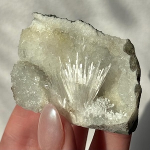 Beautiful Mesolite on Druzy Apophyllite Geode from India | Small Mesolite Specimen on Apophyllite