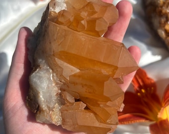 Tangerine Quartz Cluster | Raw Tangerine Quartz Cluster from Brazil