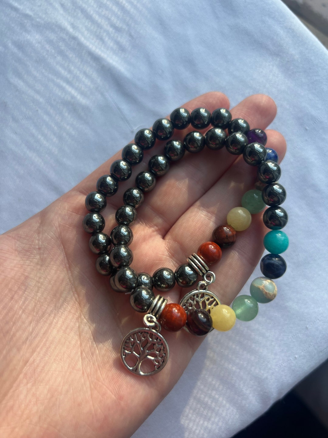 Chakra Bracelets With Tree of Life Charm Hematite Bracelet - Etsy