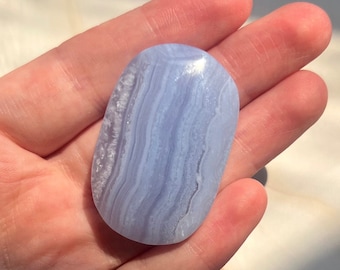 Beautiful Blue Lace Agate Palm Stone from South Africa | Blue Lace Agate Pebble