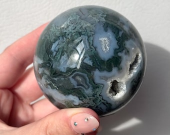 Beautiful Druzy Moss Agate Sphere 66mm | Moss Agate Crystal Ball