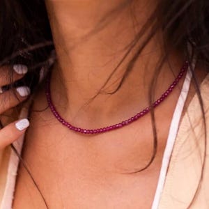 Beautiful Red Ruby Necklace | 3mm Beaded Ruby Necklace Adjustable