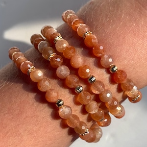 Gorgeous Sunstone Bracelets | 6mm Faceted Sunstone Bracelet with 18kt Gold Plated Accent Beads Gemstone Bracelet