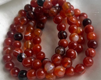 Carnelian Bracelet Hand-Crafted Carnelian 8mm Beaded Bracelet Gemstone Jewelry