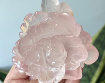 AAA Grade Rose Quartz Rose Carving | Hand Carved Rose Quartz Flower