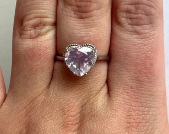Lavender Moon Quartz Ring with 925 Sterling Silver Adjustable Band Heart Shaped Lavender Moon Quartz