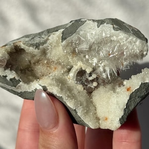 Beautiful Mesolite on Druzy Apophyllite Geode from India | Mesolite Specimen on Apophyllite