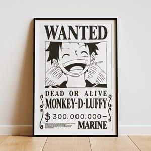 One Piece Luffy Wanted Poster: Anime Room Decor (Digital Download, JPG & PDF
