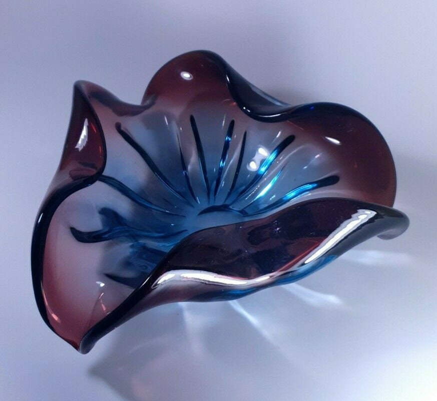 Vintage murano glass flower shape bowl sommerso style rich Etsy