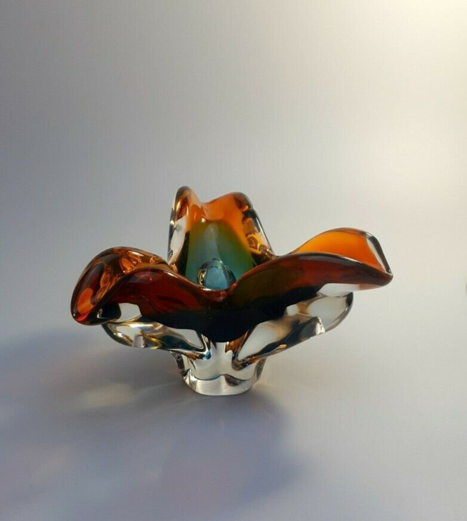Vintage murano glass flower shape bowl sommerso style rich Etsy
