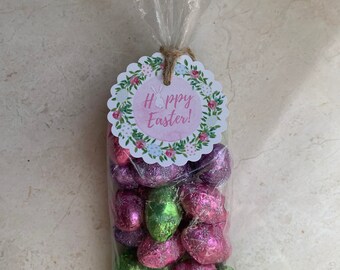 12 Pink Floral Easter Egg Wreath Gift Tags | Easter Bunny Basket Tags | Easter Brunch Mimosa Wine Tags | Hoppy Easter | Easter Decor