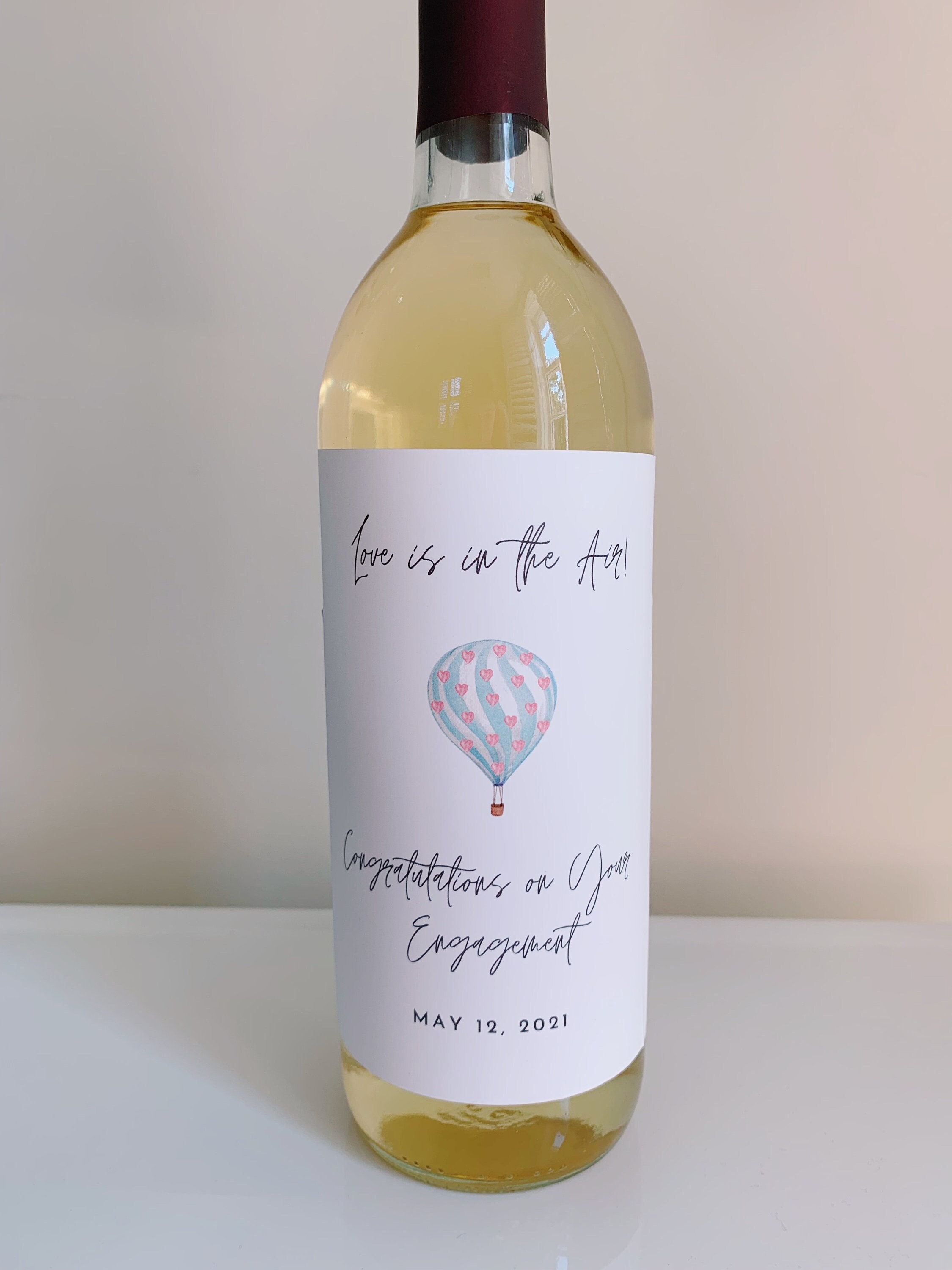 Love is in the Air Balloon Engagement Gift Custom Wine Label | Personalized Proposal Gift | Engagement Announcement