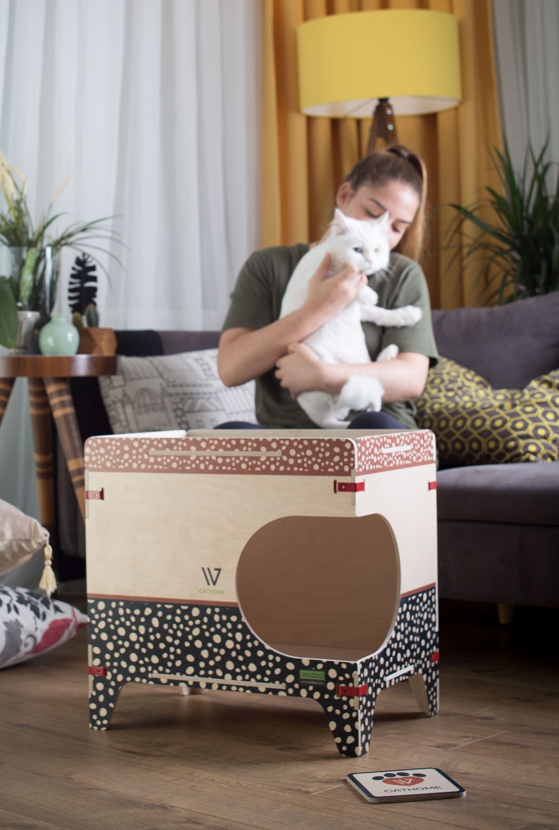 Modern Cat House Indoor Dog and Cat House Personalized Cat House Pet Furniture Woodenvita Personalized Easy Assemble Wooden Pet House