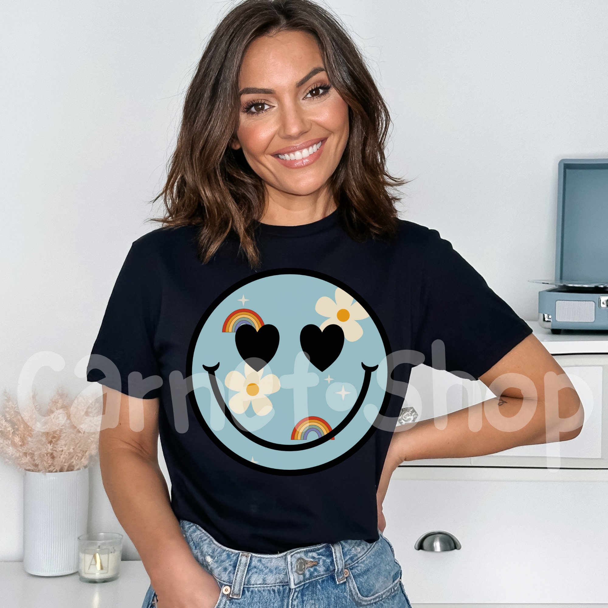 Retro Smiley Face PNG Download Floral Smiley Face Tee Deign Etsy