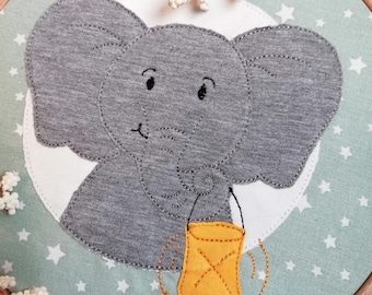 Embroidery file set elephant with lantern 4 sizes from 10x10